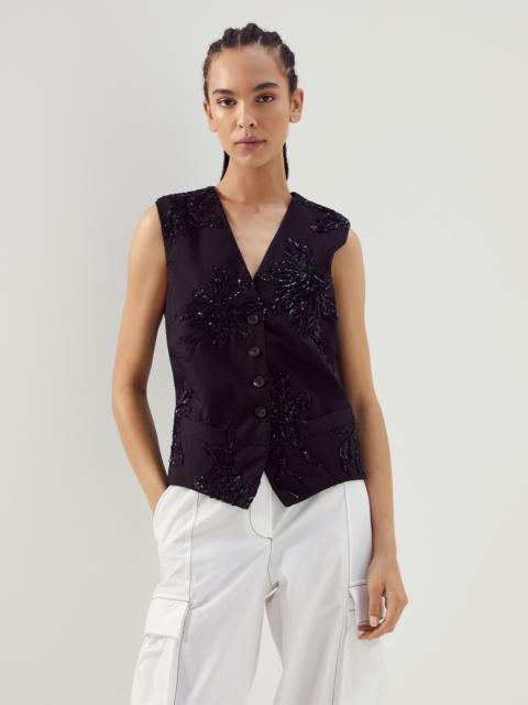 Brunello Cucinelli Techno cotton poplin waistcoat with marine flower embroidery