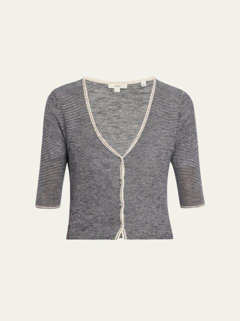 Vince Micro-Stripe V-Neck Cardigan