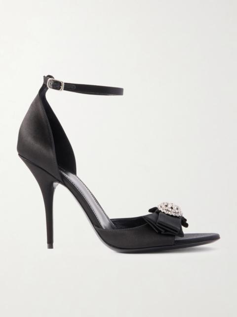 BALENCIAGA Avenue Palazzo Crystal-embellished Bow-detailed Satin Sandals