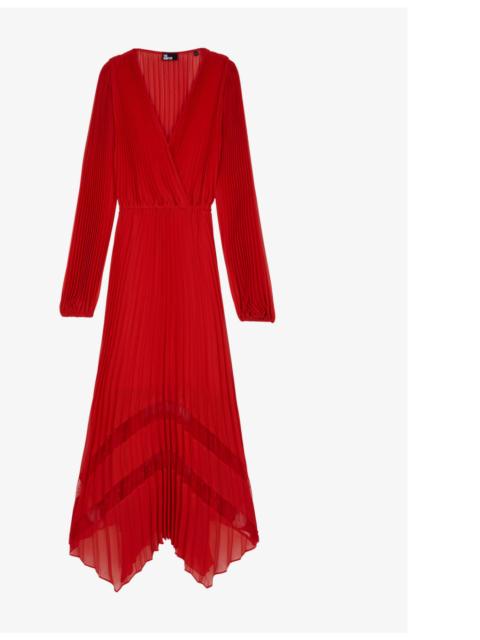 The Kooples Lace-panel pleated woven maxi dress