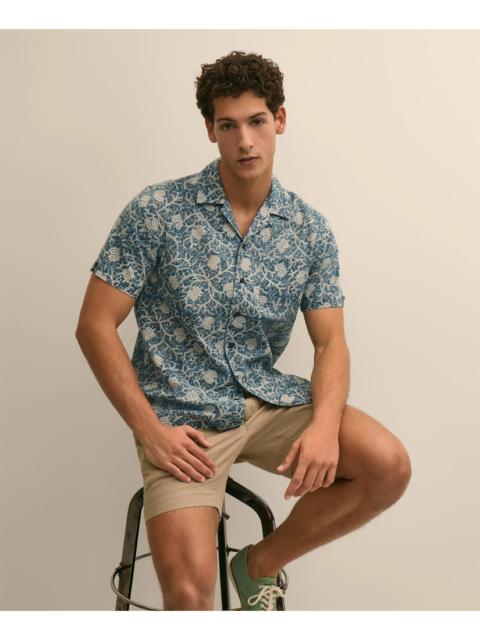 Brooks Brothers Cotton Camp Collar, Vine Block Print Short-Sleeve Shirt