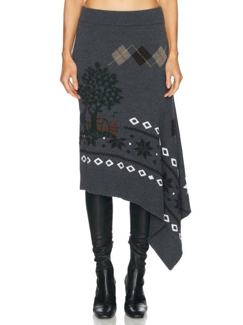 Monse Mixed Fair Isle Midi Skirt