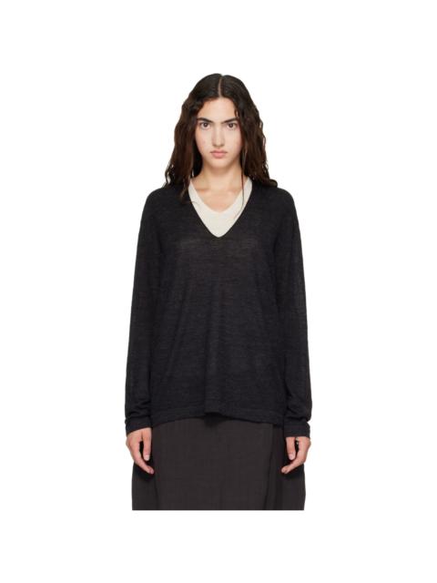 LAUREN MANOOGIAN Black Fine Low V Neck Sweater
