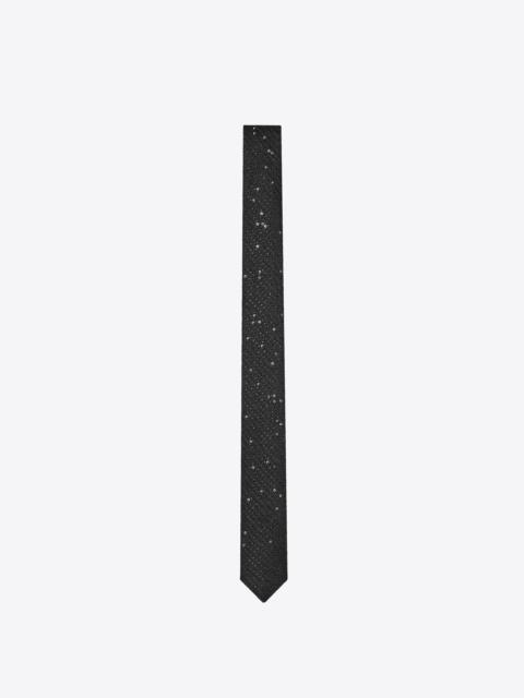 SAINT LAURENT narrow tie in lamé silk jacquard with embroidered sequins