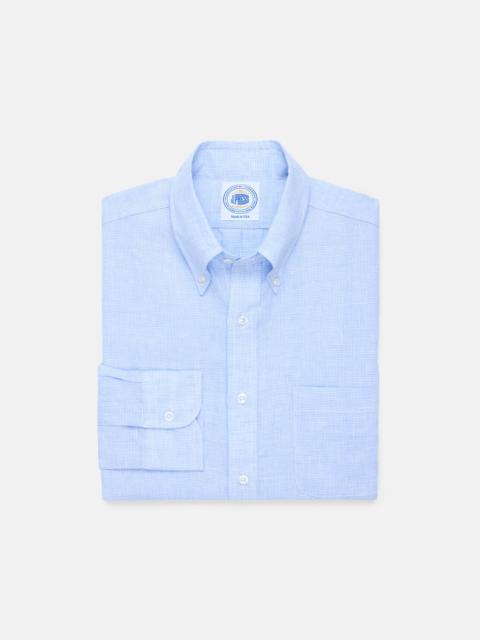 J. PRESS MADE-IN-USA THOMAS MASON LIGHT BLUE MINI-CHECK LINEN SHIRT