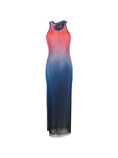 gradient-print sleeveless mesh maxi dress