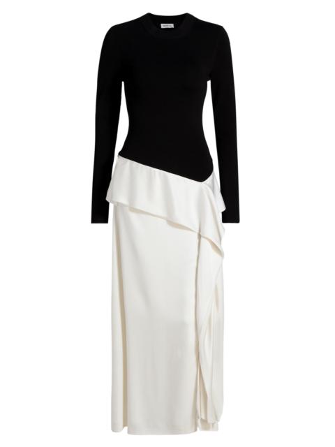 SIMKHAI Women's Ornella Ruffle-Trim Colorblocked Midi-Dress - Black Multi