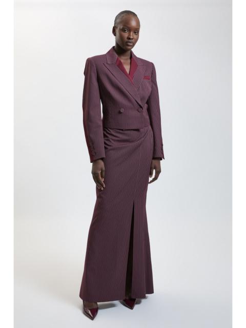 KAREN MILLEN Pinstripe Satin Mix Tailored Maxi Skirt