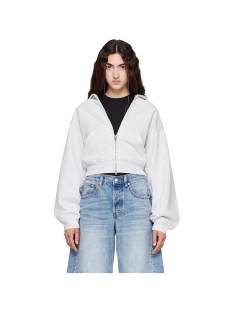 Alexander Wang Gray Crystal Fitted Long Sleeve Zip Up Hoodie