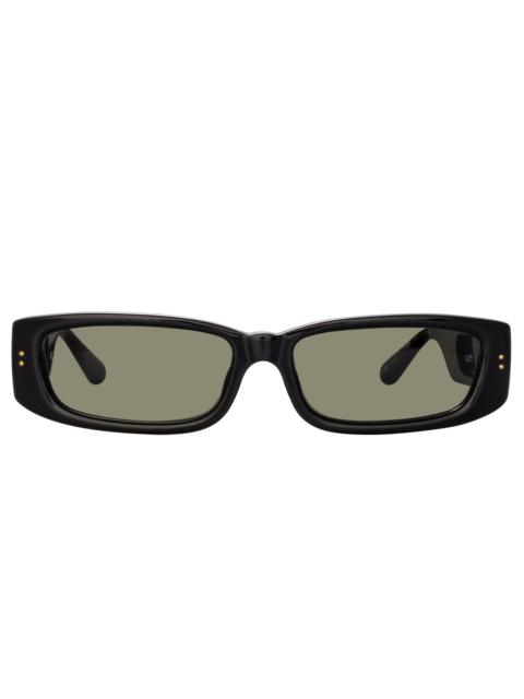 LINDA FARROW TALITA RECTANGULAR SUNGLASSES IN BLACK