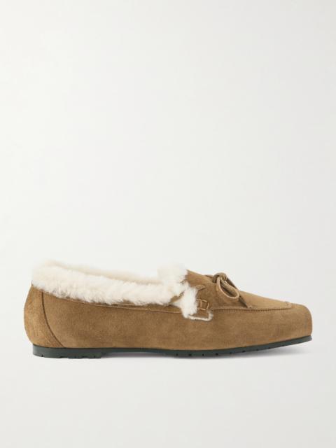 Aeyde Jasper Bow-detailed Shearling-lined Suede Loafers