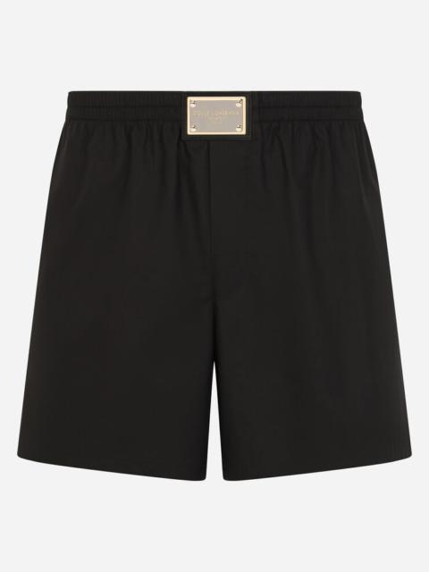Dolce & Gabbana Long cotton boxers with branded plate