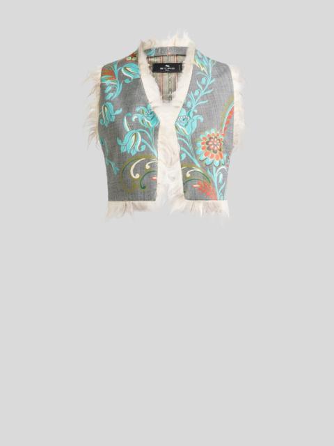 Etro CROPPED WOOL-BLEND WAISTCOAT WITH DAFFODIL PRINT