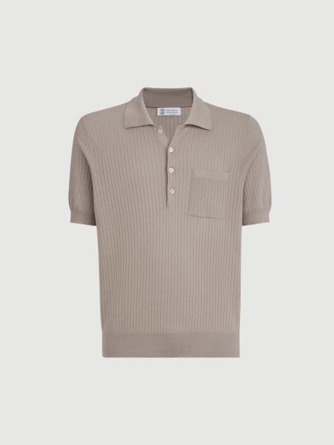 Brunello Cucinelli Cotton textured rib lightweight knit polo shirt