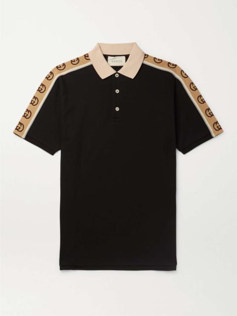 GUCCI Logo-Jacquard Webbing-Trimmed Stretch-Cotton Piqué Polo Shirt