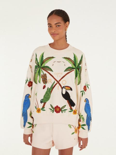 FARM RIO Off-White Coconut Trees Come To Rio Embroidered Shorts