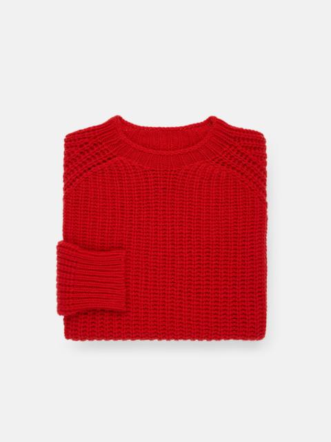 J. PRESS MADE-IN-SCOTLAND RED LAMBSWOOL SHAKER STITCH CREW NECK SWEATER