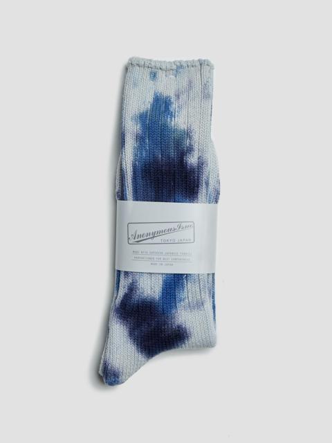 Nigel Cabourn Anonymous Ism Scatter Dye Crew Sock in Blue
