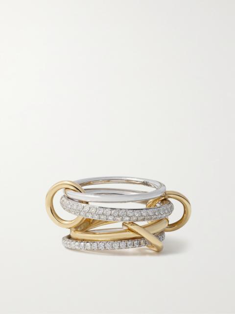 Spinelli Kilcollin Vega Set Of Four Sterling Silver And 18-karat Gold Diamond Rings