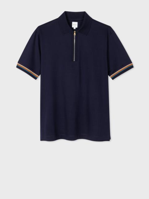 'Signature Stripe' Trim Zip Polo Shirt