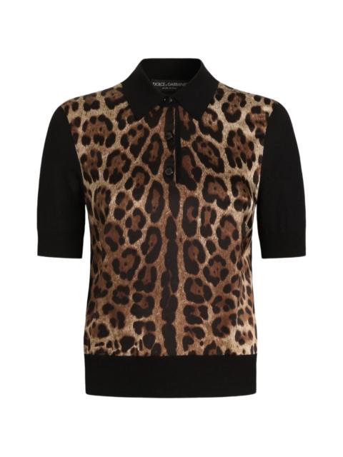 Dolce & Gabbana leo-print wool polo pullover