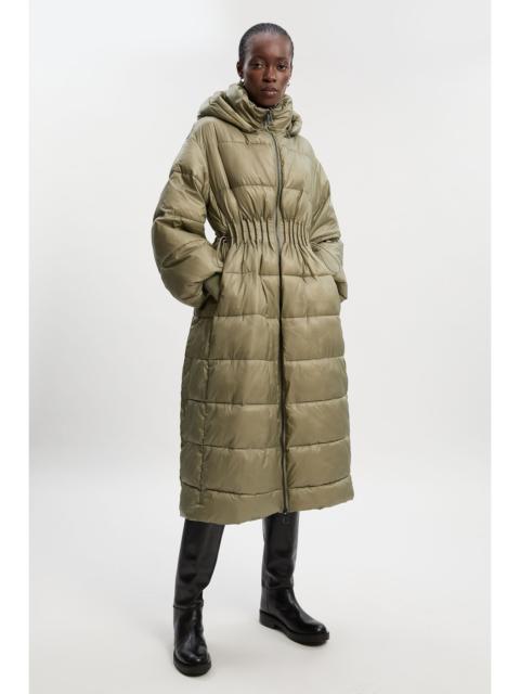 KAREN MILLEN Quilted Drawstring Waist Hooded Rib Cuff Maxi Puffer Coat