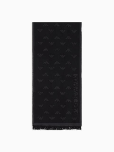 EMPORIO ARMANI Wool scarf with all-over jacquard eagle