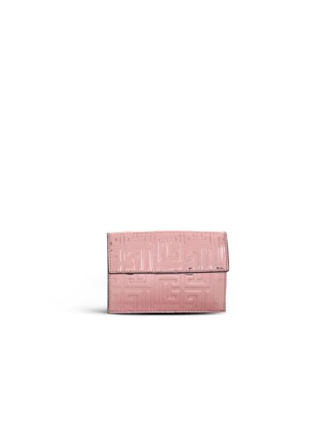 Debossed mirror-shine leather coin pouch with Balmain monogram