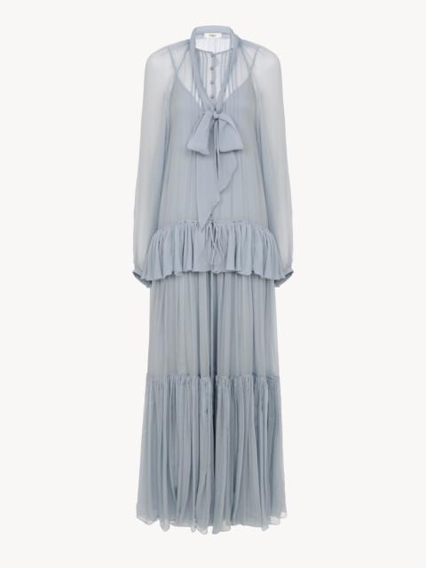 Chloé FLUID LAVALLIÈRE LONG DRESS IN SILK MOUSSELINE