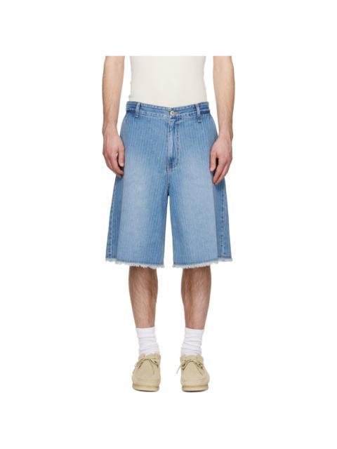 SOLID HOMME Blue Stripe Denim Bermuda Shorts