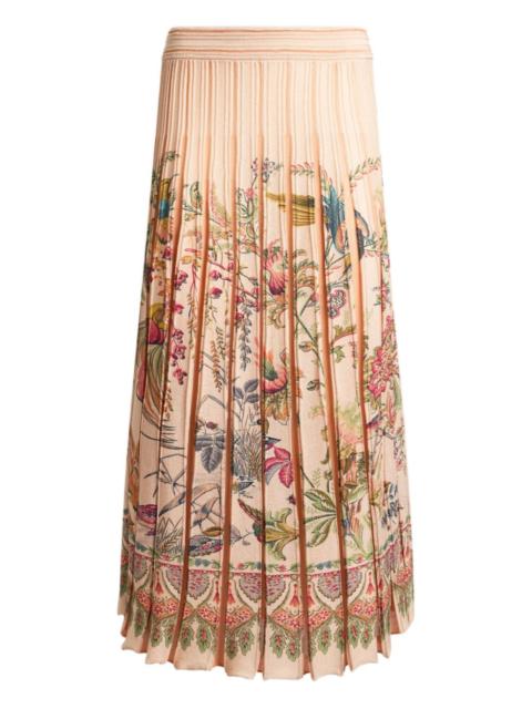 Etro pleated flora fauna-print midi skirt