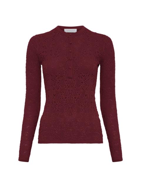 GABRIELA HEARST Gaviran Lace Knit Henley in Bordeaux Merino Wool