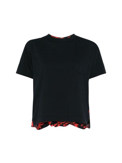 floral-print panelled cotton T-shirt