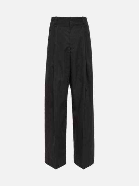 Mid-rise cotton and silk wide-leg pants