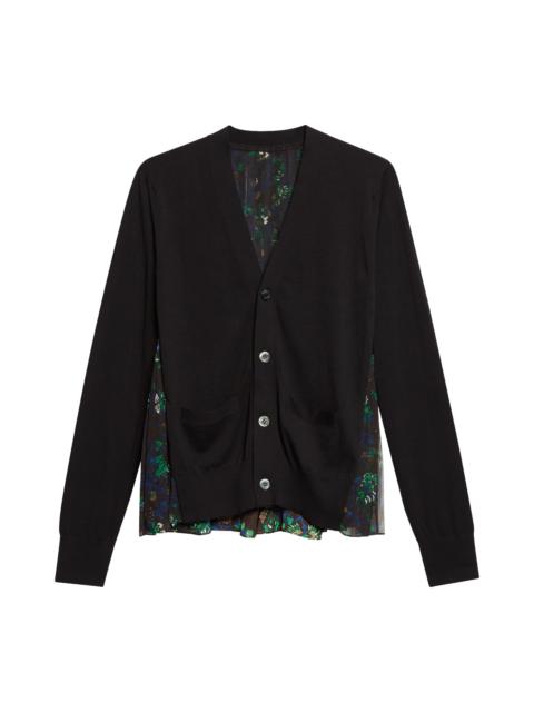 sacai Sacai Floral Print Wool Blend Cardigan in Black/brown Multi