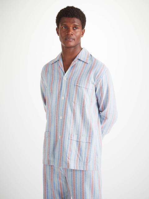 Derek Rose Men's Classic Fit Pajamas Kelburn 46 Brushed Cotton Blue