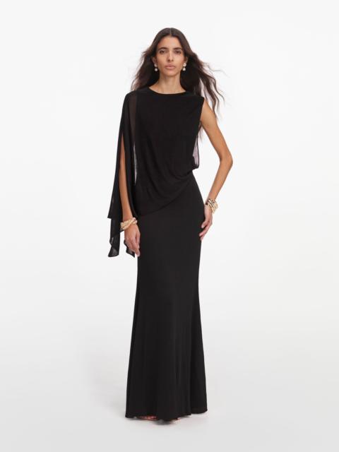 self-portrait Black Viscose Knit One Shoulder Maxi Dress