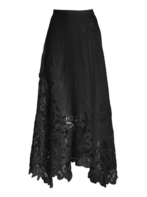 Rae Embroidered Linen Maxi Skirt black