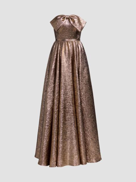 MAC DUGGAL Women's Metallic Brocade Bow Strapless Gown - Antique Bronze