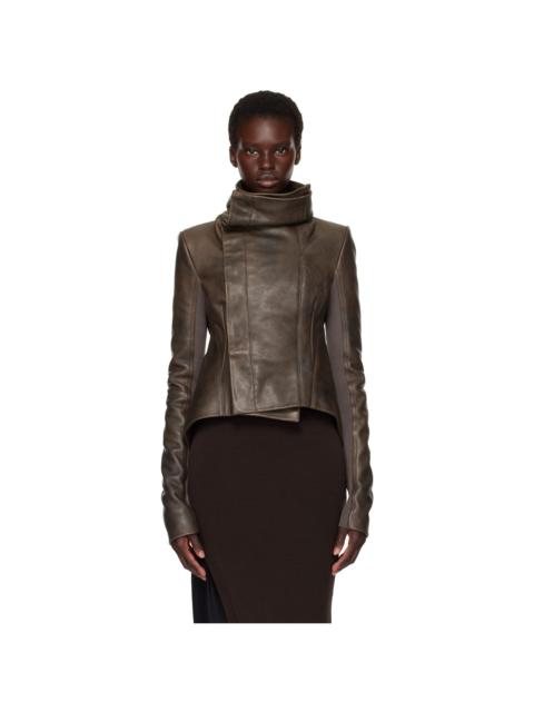 Rick Owens Brown Tower Buttoned Naska Leather Jacket