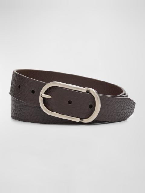 Brunello Cucinelli Men's Grained Leather Belt