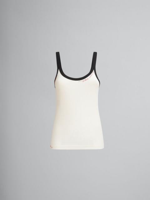 WHITE RIBBED COTTON TANK TOP WITH MARNI MENDING