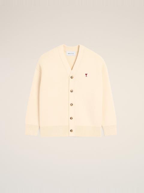 AMI Paris WHITE COTTON AND WOOL CARDIGAN WITH AMI DE COEUR ARROW
