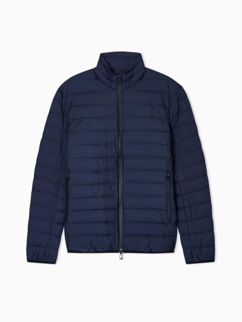 EMPORIO ARMANI WATER-REPELLENT, QUILTED NYLON DOWN JACKET WITH JACQUARD LOGO LETTERING