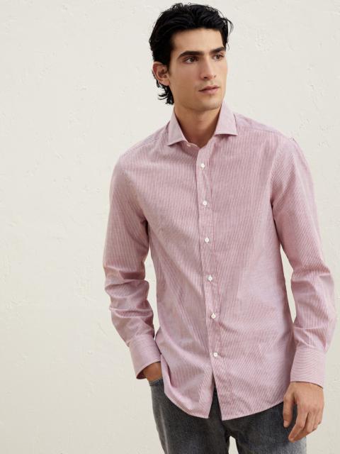 Striped chambray slim fit shirt with spread collar