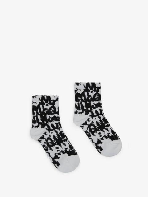 Alexander McQueen Mcqueen Graffiti Socks in White/black