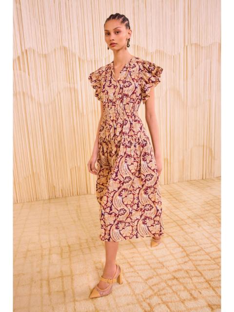 ULLA JOHNSON Kairi Flutter Sleeve Midi Dress