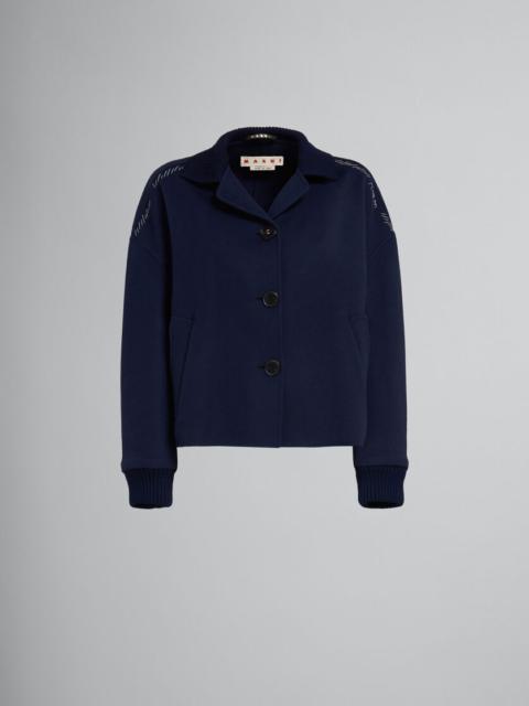 Marni DEEP BLUE WOOL AND CASHMERE JACKET WITH KNIT TRIMS
