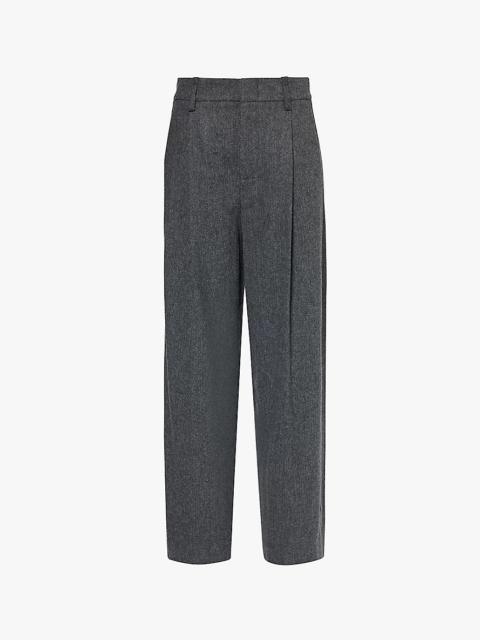 Herringbone high-rise wide-leg woven trousers