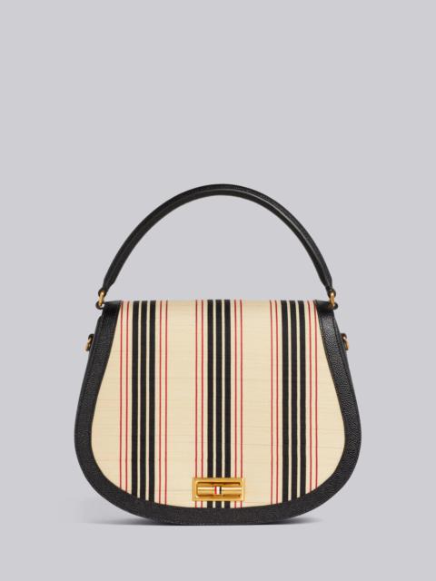 Thom Browne Multicolor Horse Hair Contrast Leather Frame Stripe Strap Enamel Lock Large Saddle Shoulder Bag